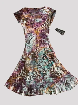 Vestido arrugado Komarov cuello en V manga corta línea A fiesta cóctel talla S Foto 1 de 3