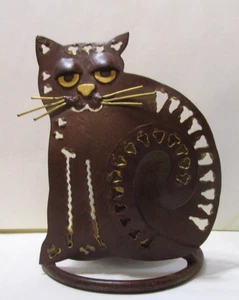 Punched Metal Cat Candle Holder - Wire Whiskers - New No Tag - Picture 1 of 7