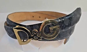 Cintura Dolce & Gabbana D&G logo fibbia ottone massiccio 1,25" pelle nappa nera 40 in - Foto 1 di 8
