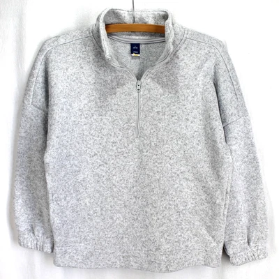 Antiguo Suéter Azul Marino Polar 1/4 Cremallera Pullover Niñas Talla L 10/12 Gris Jaspeado Foto 1 de 4