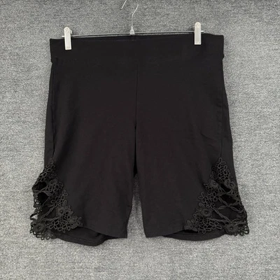 Torrid Bike Shorts Womens Plus 2 (18/20) Black Lace Long  Cotton Blend Stretch - Image 1 of 4