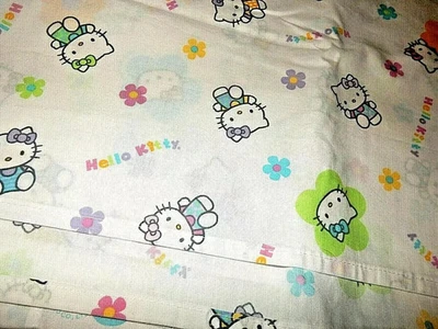 3J!WOW! Sábana bajera plana doble LN Sanrio HELLO KITTY blanca mezcla de algodón {tela} Foto 1 de 2