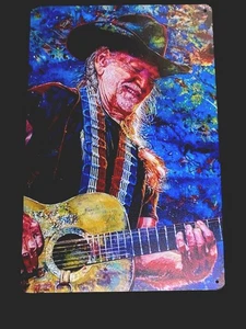 Sign Country Music Willie Nelson 8X12 Aluminum Tin Hanging Guitar - Picture 1 of 1