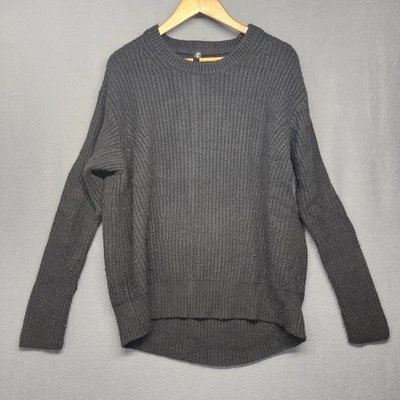 Suéter Athleta Mujer Pequeño Negro Mezcla Lana Pullover Cuello Redondo Acanalado Tejido Otoño Foto 1 de 4