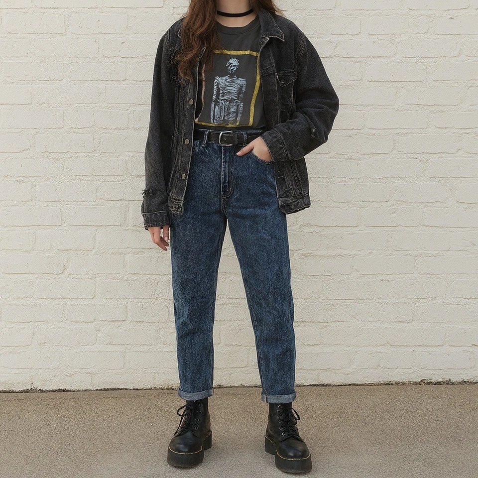 Винтажные джинсы 90-х Traffic с высокой талией кислотная стирка мама 25x30 гонконгский сужающийся деним - Изображение 1 из 4