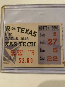 RARO TALÓN DE BOLETO 1946 NCAA FÚTBOL SMU MUSTANGS VS TEXAS TECH RED RAIDERS ANTIGUO - Imagen 1 de 2