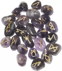 25 Pcs Amethyst Natural Gemstone Rune Set Crystal Chakra Balancing Reiki Healing - Picture 1 of 2