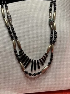 Vintage Silber & Schwarz Onyx Handarbeit Halskette Indianer Halskette - Bild 1 von 18