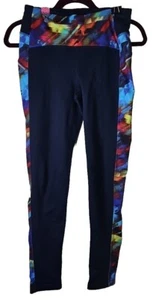 Athleta Black Compression Leggings Womens Size S Colorful Trim Back Pocket - Picture 1 of 5