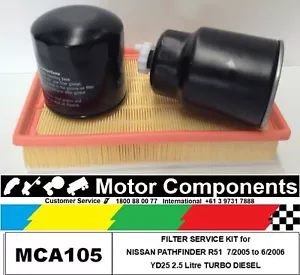 FILTER KIT Oil Air Fuel for NISSAN PATHFINDER YD25 2.5L TURBO DIESEL 2005 > 2006 - Picture 1 of 2