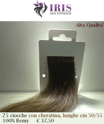 Hair Extension Cheratina Iris 25 Ciocche capelli veri naturali umani Remy 55 cm
