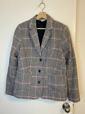 LL Bean Womens Medium Black Houndstooth Wool Blend Button Blazer Jacket - Image 1 of 4