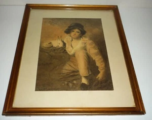 ANTIQUE circa LATE 1800s WATERCOLOUR OF BOY & RABBIT SIGNED - Picture 1 of 4
