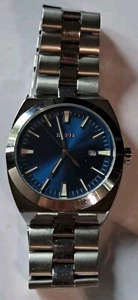 BUREI Silver Tone Watch Stainless Steel Quartz Blue Face & Date Window - Picture 1 of 7