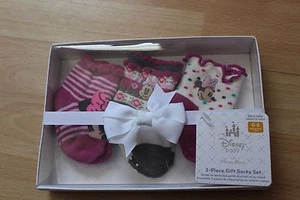 NUEVOS CON ETIQUETAS CHICAS DISNEY STORE TALLA 6-12 MESES CALCETINES 3 PARES MINNIE MOUSE PÚRPURA - Imagen 1 de 3