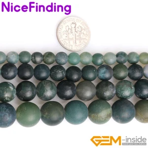 Piedras preciosas sueltas redondas redondas de musgo natural verde ágata cuentas para hacer joyas hebra - Imagen 1 de 23