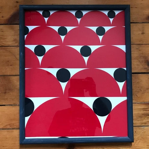 Framed Fabric Red Black White Circles 17"x21" Bedroom Living Room Decor Cover