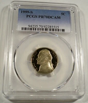 1999-S 5c PCGS PR70DCAM JEFFERSON NICKEL PROOF DEEP CAMEO PR 70 DC - Image 1 of 3