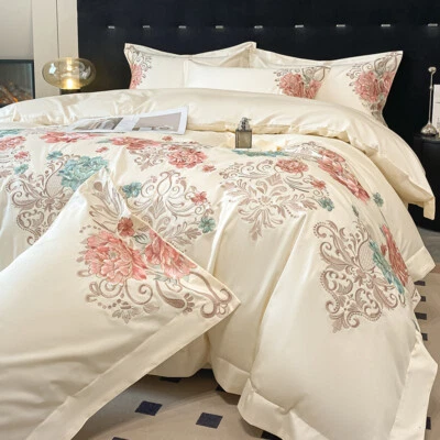 Bedding Set 4pcs Pure Cotton Embroidered Duvet Cover Flat Sheet 2 Pillowcases  - Image 1 of 4