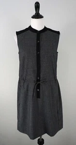 J. Crew Gray Black Button Up Sleeveless Drawstring Wool Blend Shirt Dress Small - Picture 1 of 6