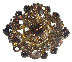 DE COLECCIÓN BROCHE FLORAL DE 1 3/4" CON PEDRERÍA CHOCOLATE TONO DORADO HECHO EN AUSTRIA - Imagen 1 de 6