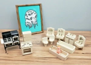 Vintage Wooden  Doll Furniture Lot Kitchen & Bathroom  - Picture 1 of 5