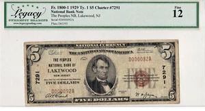 $5 1929 T1 National LAKEWOOD New Jersey NJ "Mega Rare" ((Only 3 on Census)) - Picture 1 of 2