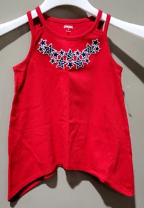 Gymboree 2017 Star Spangled Summer Size 5 Red Sleeveless Long Drop Edges Hem Top - Picture 1 of 5