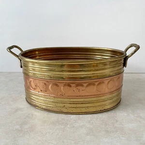 Maceta ovalada de latón de colección manijas de caché círculos decoración rústica india 4" de alto - Imagen 1 de 8