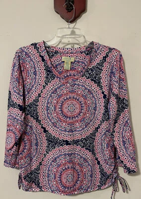 Caribbean Joe Womens Petite Large Pink Vneck Paisley Print Cotton Blouse! A1099 - Image 1 of 4