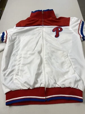 NWT MEN'S PHILADELPHIA PHILLIES WHITE & RED FULL ZIP TRACK JACKET FREE SHIPPING - Image 1 of 4