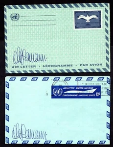 UNITED NATIONS 1969-1973 THREE MINT AIR LETTERS ALL SIGNED BY THE DESIGNERS - Picture 1 of 4
