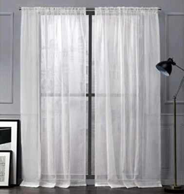 "Paneles de cortina de ventana transparentes de bolsillo Wellington vainilla (2) 54x84"" Nicole Miller" Foto 1 de 4