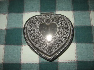 Silverplated 6" Valentine Heart Keepsake Embossed Trinket Box Red Velvet Lining - Picture 1 of 10
