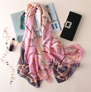 100% Silk Scarf in Pink and Light Purple Chain Design