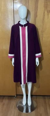 Camisón vintage Vanity Fair púrpura rosa terciopelo casa abrigo bata cremallera talla 38 Foto 1 de 4