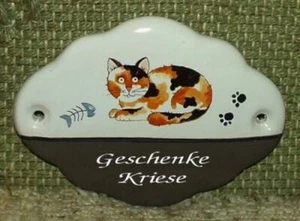 HDA-0781 - Keramik-Türschild - Glückskatze - Handarbeit - Unikat- 11,5 x 8,5 cm - Bild 1 von 2
