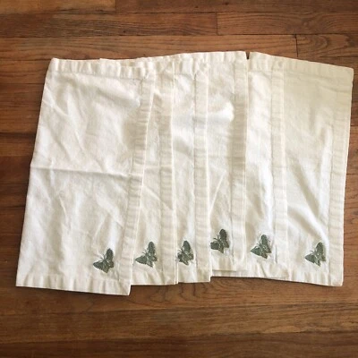 Juego de 6 servilletas cuadradas de algodón Pottery Barn bordadas mariposas verdes 20x20 Foto 1 de 4