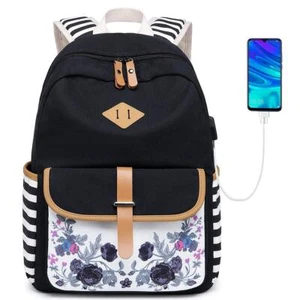 Canvas Backpacks for Girls with USB Charging Port School Bookbag - Picture 1 of 7