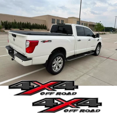 For Nissan Titan 4X4 Off Road Bed Decal Vinyl Sticker Carbon Fiber Style 2Pcs - Image 1 of 3