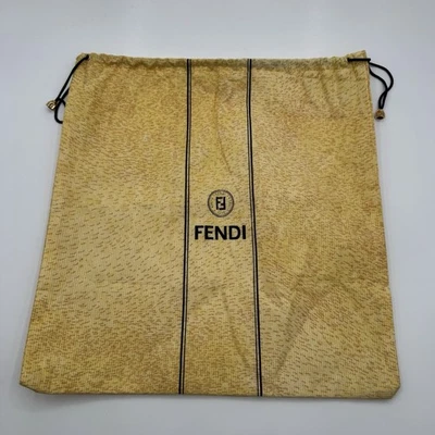 复古 - FENDI 金小麦防尘袋 13 英寸 x 14.5 英寸金色标志 抽绳五金件 — 第 1/4 张图片