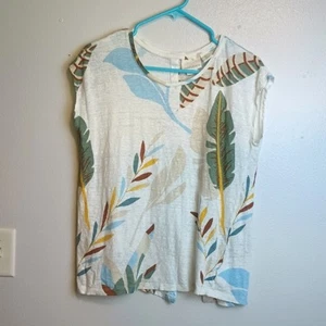 Top Cynthia Rowley 100 % lino para mujer talla grande floral ligero informal playero - Imagen 1 de 8