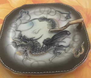 Vintage japanische Moriage quadratische Snackschale 5,5" Gold Schuld Trim - Bild 1 von 4