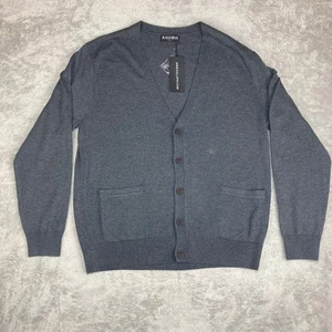 Cárdigan suéter para hombre KALLSPIN gris cuello en V botón delantero L mezcla de cachemir - Imagen 1 de 14