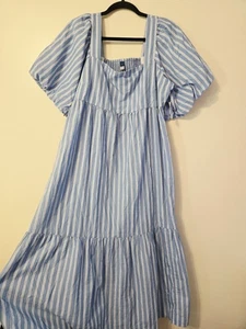 OLD NAVY Fit & Flare Short-Sleeve Striped Tie-Back Midi Dress Women's L Casual - Picture 1 of 5