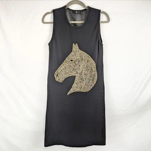 Rare G. No Black Bejeweled Horse Dress Sleeveless Luxury Mesh Back Stretchy Glam - Bild 1 von 8