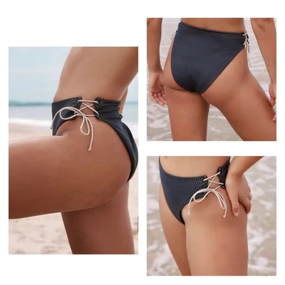 Ziah Goulue высоты стороне галстук деталь серый белый в тонкую полоску бикини низ размер 12 - Изображение 1 из 4