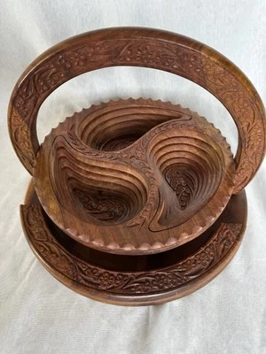 "Bandejas de Madera Frutos Secos Decorativas Plato Plegable Bandeja Artesanal para Aperitivos 12""" Foto 1 de 4