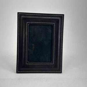 Brown Faux Leather W/ White Stitching 4 x 6 Photo Picture Frame - Picture 1 of 6