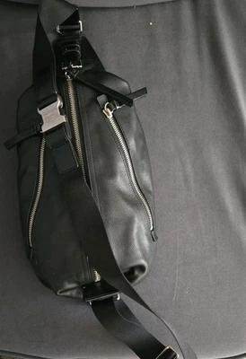 COACH Black Leather Motorcycle Travel Sling Pack Triple Zipper Crossbody - Image 1 of 4